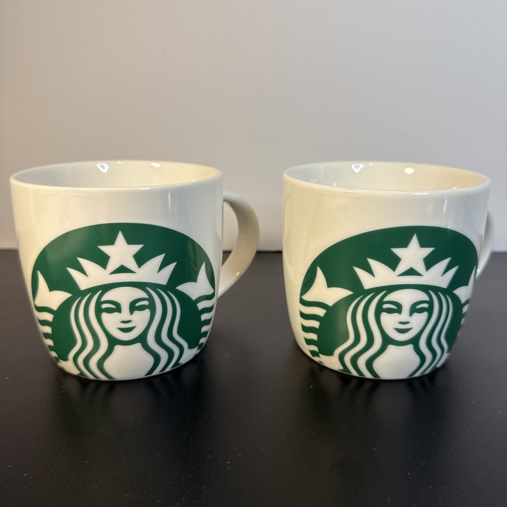 Starbucks 2017 Classic Green Mermaid Logo White Coffee Mug 14oz Cup Tea Set of 2